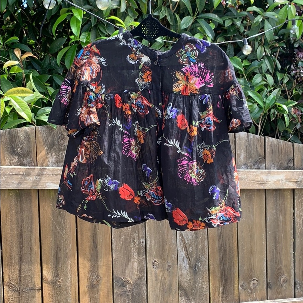 Colorful short sleeve button up top